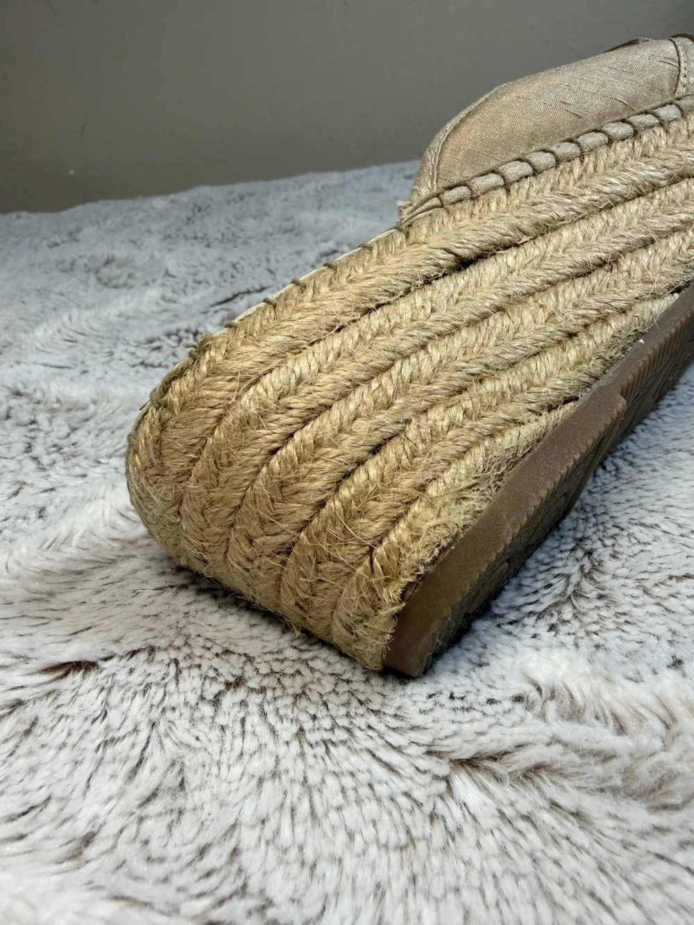 Life Stride Comfy Beige Espadrille Wedge Slides with Decorative Flower Size 11M